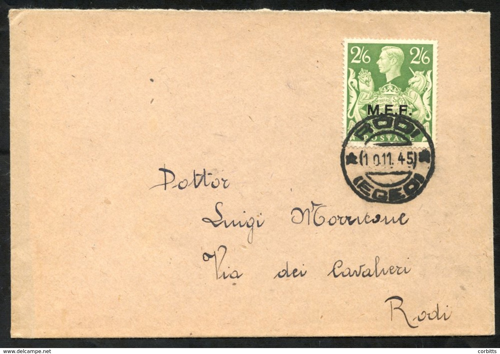 M.E.F 1945 GB 2/6d Overprinted M.E.F Sent Locally With A RODI 10.11.45 D/stamp. - Autres & Non Classés