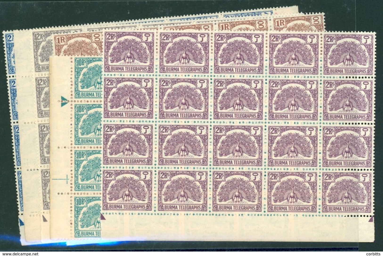 Telegraph Stamps 1946 Peacock Set Of Seven In UM Blocks Of Twenty, SG.T1/T7. (140) Cat. £640 - Sonstige & Ohne Zuordnung