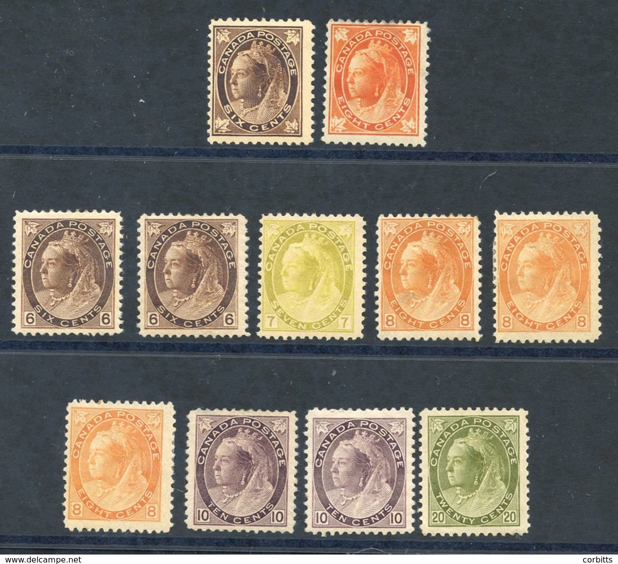 1897-98 Maple Leaf Issue 6c & 8c M, 1898-1902 Numeral Issue 6c (2), 7c, 8c (3), 10c (2) M Also 20c M - Gum Tones, SG.147 - Autres & Non Classés