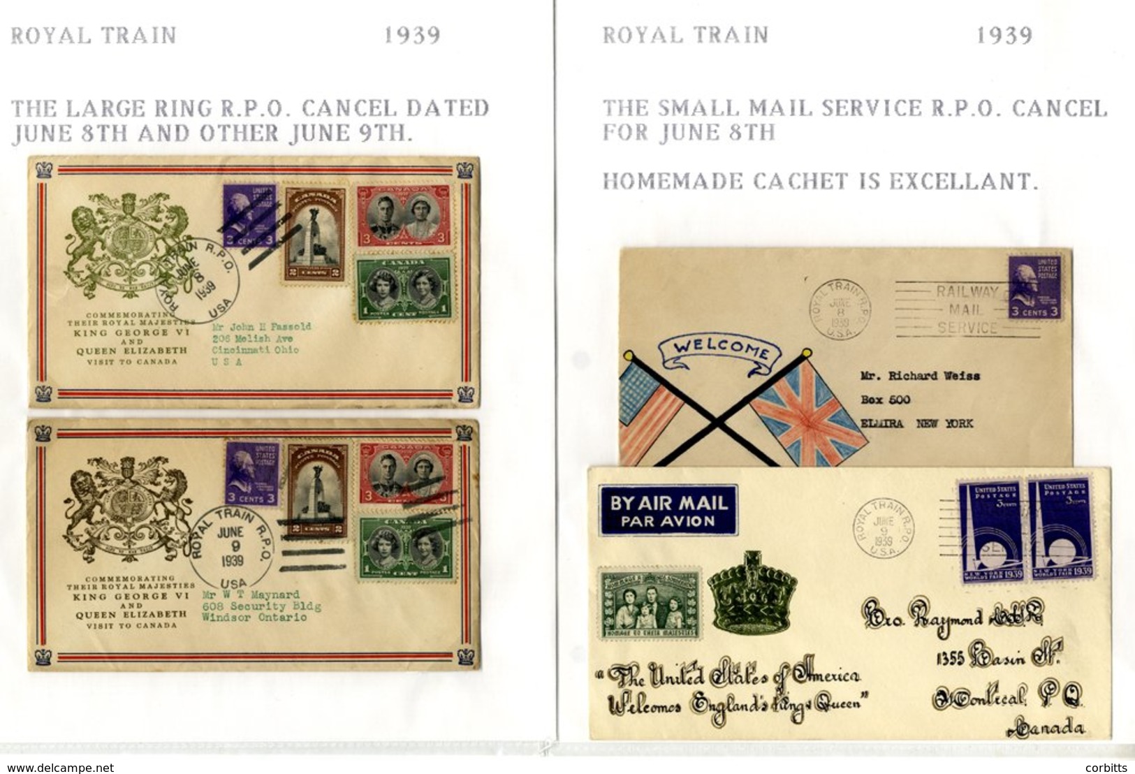 1939 Royal Visit To Canada, Small Collection Of Covers All Bearing Royal Train Cancellations For Canada (4) & USA (14),  - Sonstige & Ohne Zuordnung