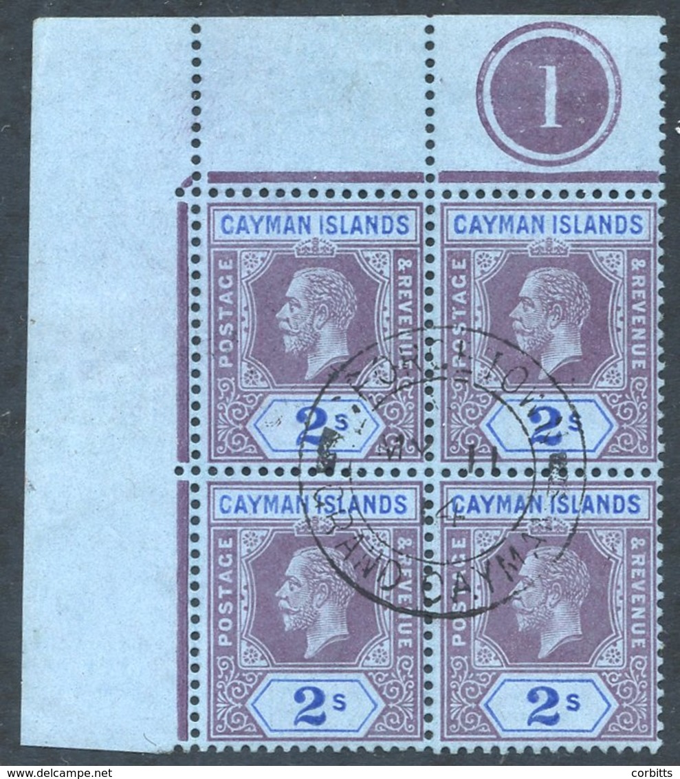 1912-20 MCCA  2s Purple & Bright Blue Upper Left Corner Marginal Pl. 1, Block Of Four, Superb Used With 'Georgetown' Gra - Other & Unclassified