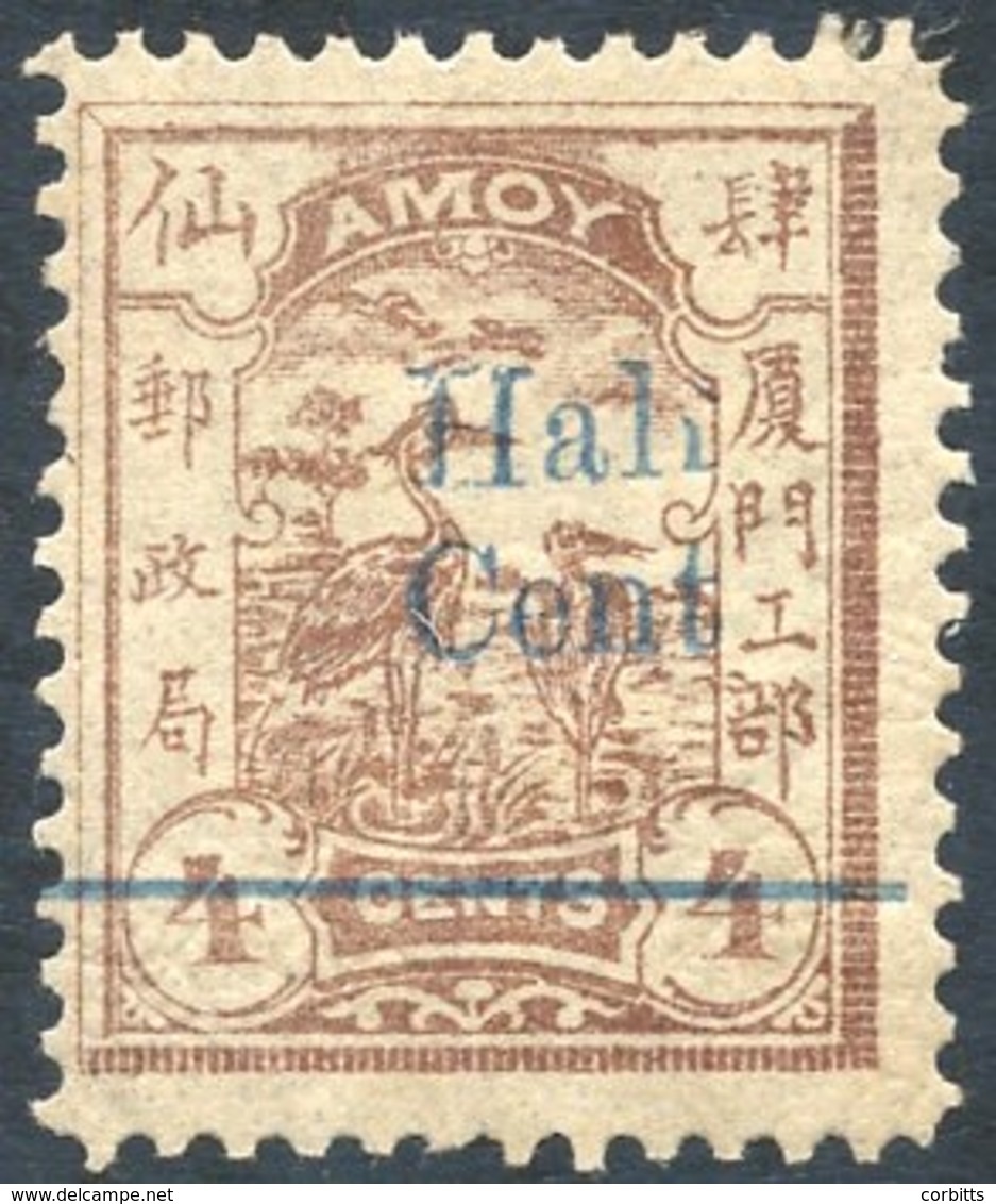 Amoy 1896 (20 May) 'narrow F' Surch In Blue ½c On 4c Reddish Brown, Variety Broken Top To 'H' And 'f', Large Part O.g. ( - Other & Unclassified