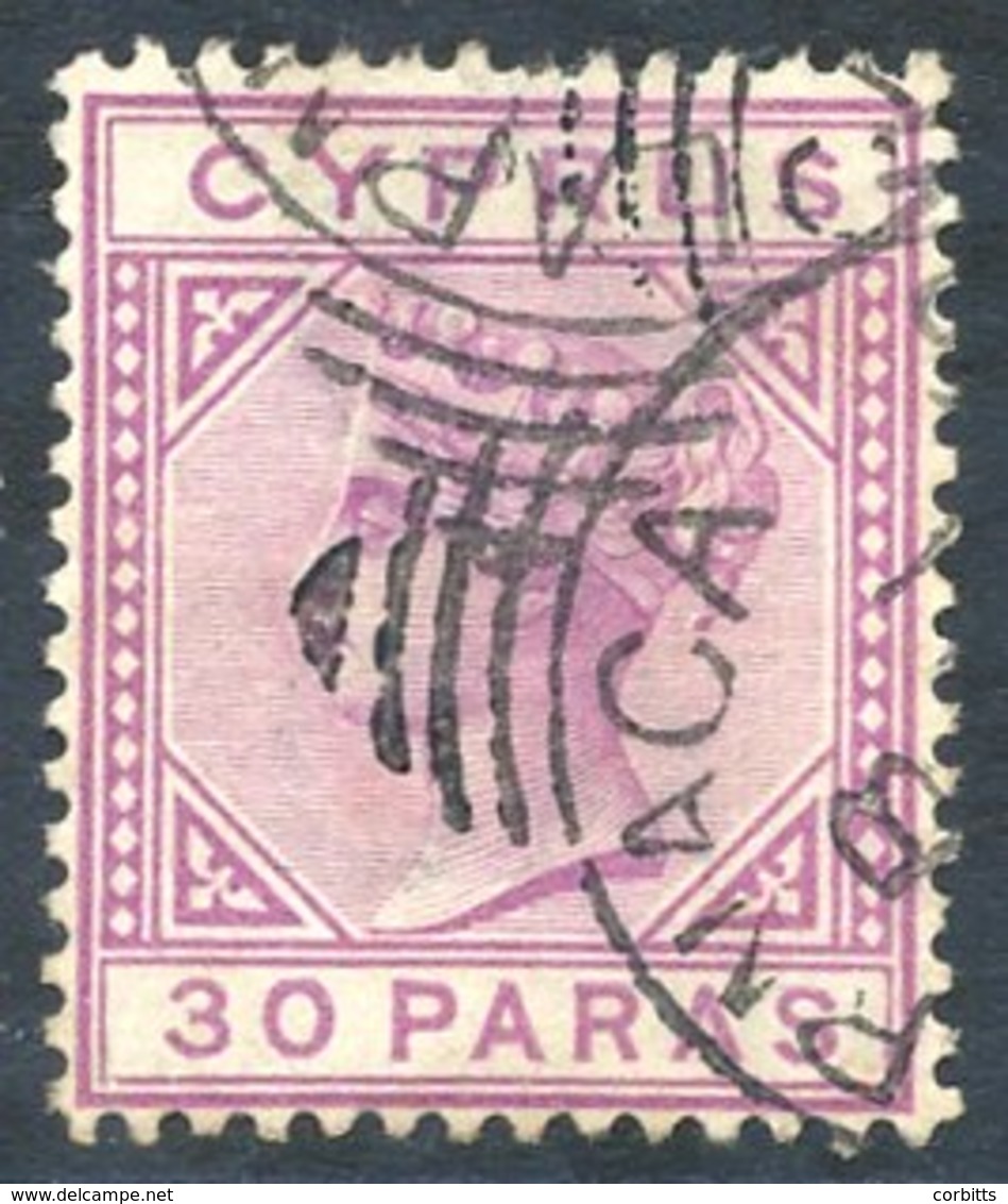 1892-94 Die II CCA 30pa Mauve Variety Damaged 'US' FU With Larnaca Squared Circles. SG.32a Cat. £350 - Other & Unclassified