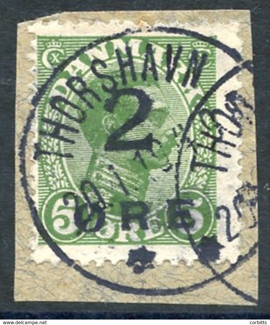 1919 Faroe Island 50 Green King Christian X H/stamped 2o Tied To A Small Piece With A Neat Thorshavn Cancellation. SG.20 - Other & Unclassified