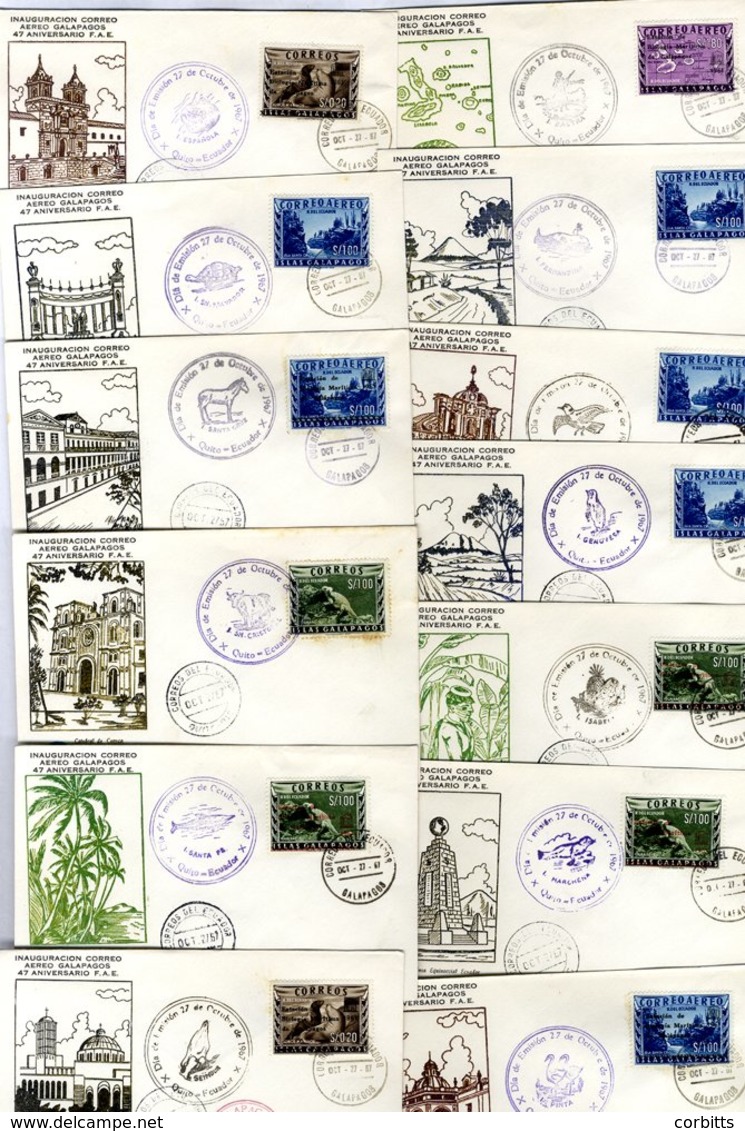 1967 Oct Galapagos Set Of 13 Illustrated TAME First Flight Covers With Cachets Of Each Island Franked Galapagos Locals,  - Autres & Non Classés