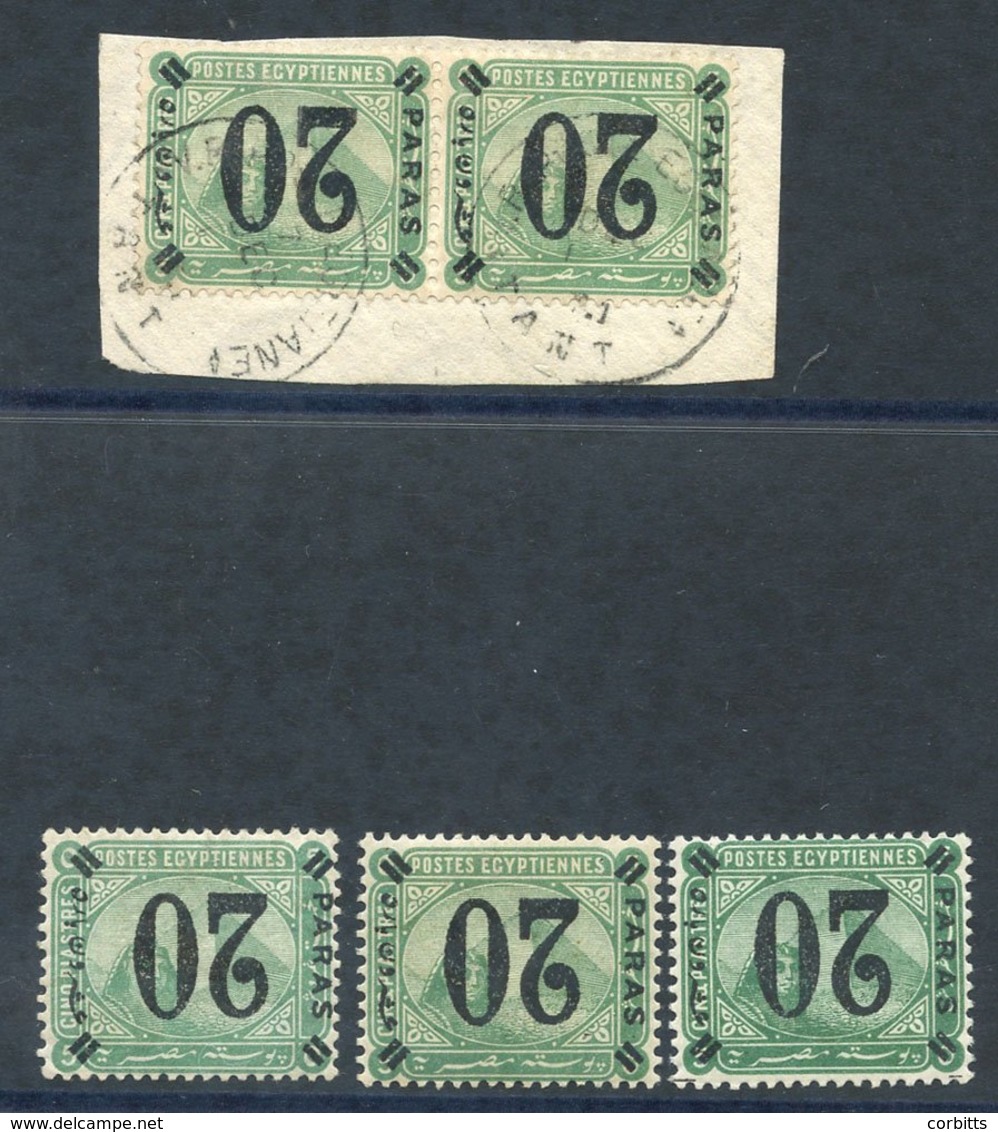 1884 20p On 5pi Green With Surcharge Inverted, Three M Singles, One UM, Also FU Pair On Small Piece, SG. 57a. Cat. £305  - Sonstige & Ohne Zuordnung