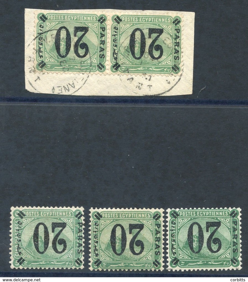 1884 20p On 5pi Green With Surcharge Inverted, Three M Singles, One UM, Also FU Pair On Small Piece, SG. 57a. Cat. £305  - Otros & Sin Clasificación
