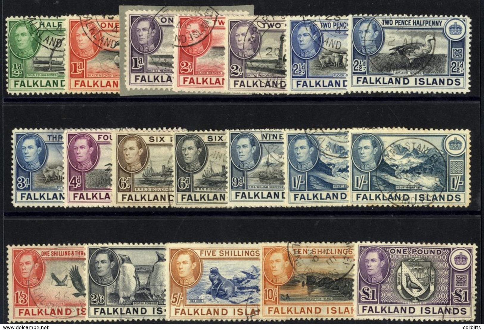 1938 KGVI Defin Set, Complete VFU Incl. Extra 1s Shade, All Fine C.d.s's, SG.146/163. (19) Cat. £225. - Other & Unclassified
