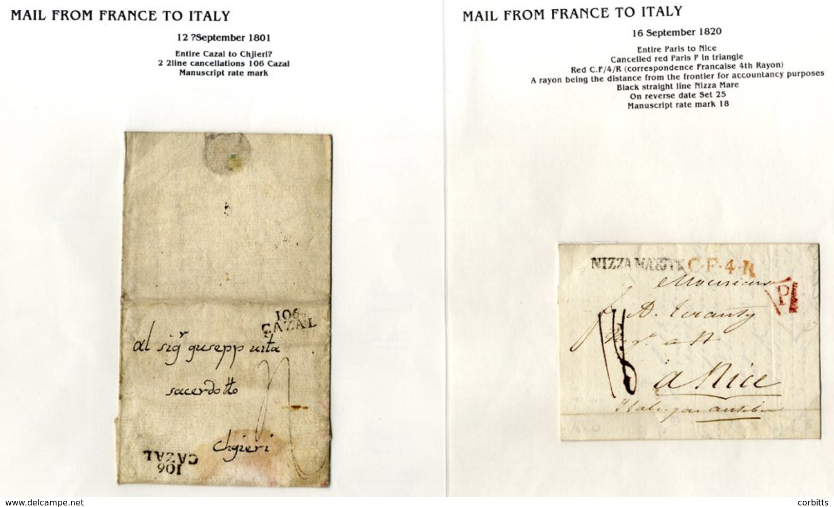 1795-1873 Collection Written Up Entitled 'Mail From France To Italy' But Also Includes Mail In Other Directions. Marks I - Other & Unclassified