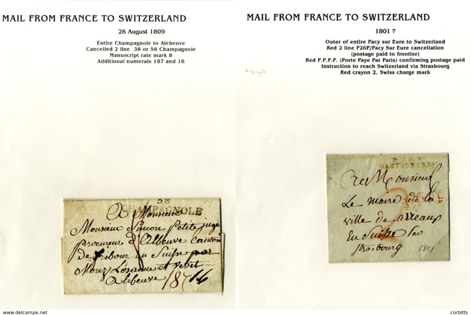 1801-85 Collection Of EL's To & From Switzerland Commencing With Scarce 'P.26.P/PACY SUR EURE' To Strasbourg. Lot Shows  - Sonstige & Ohne Zuordnung