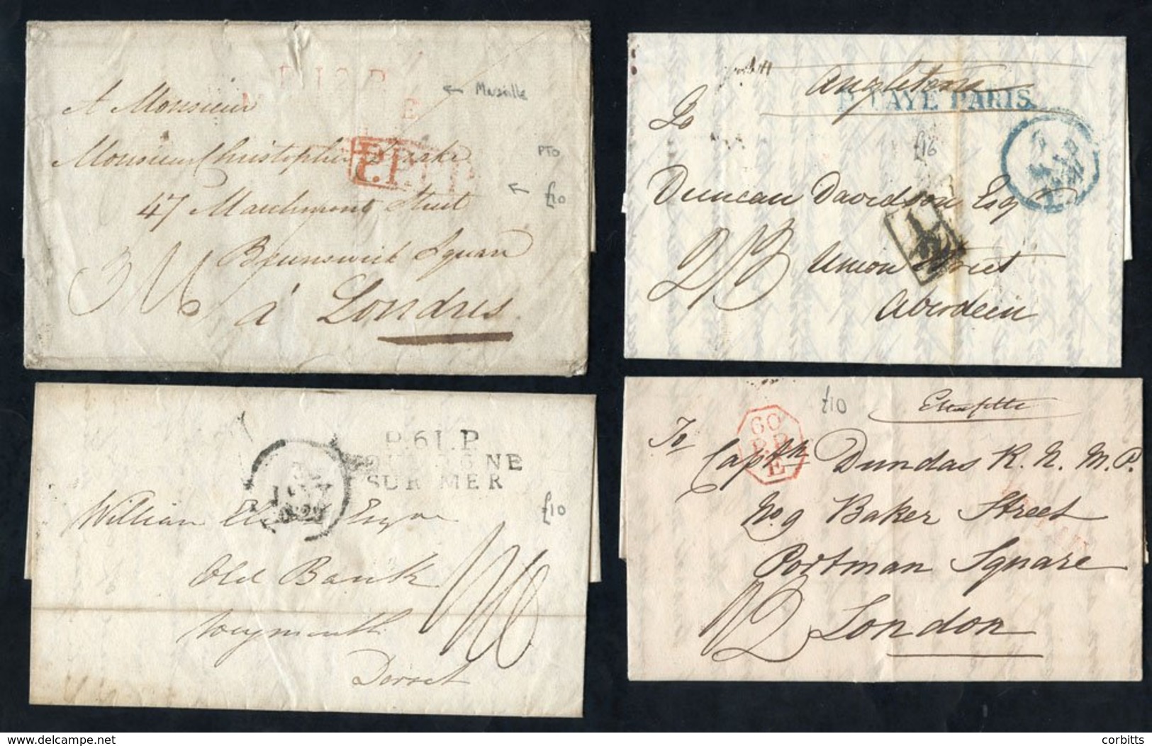 1820's-1850's Pre-stamp Foreign Destination Mail Including To U.K.(17) & Other Europe - Uncommon Frontier Rate Noted, Va - Otros & Sin Clasificación