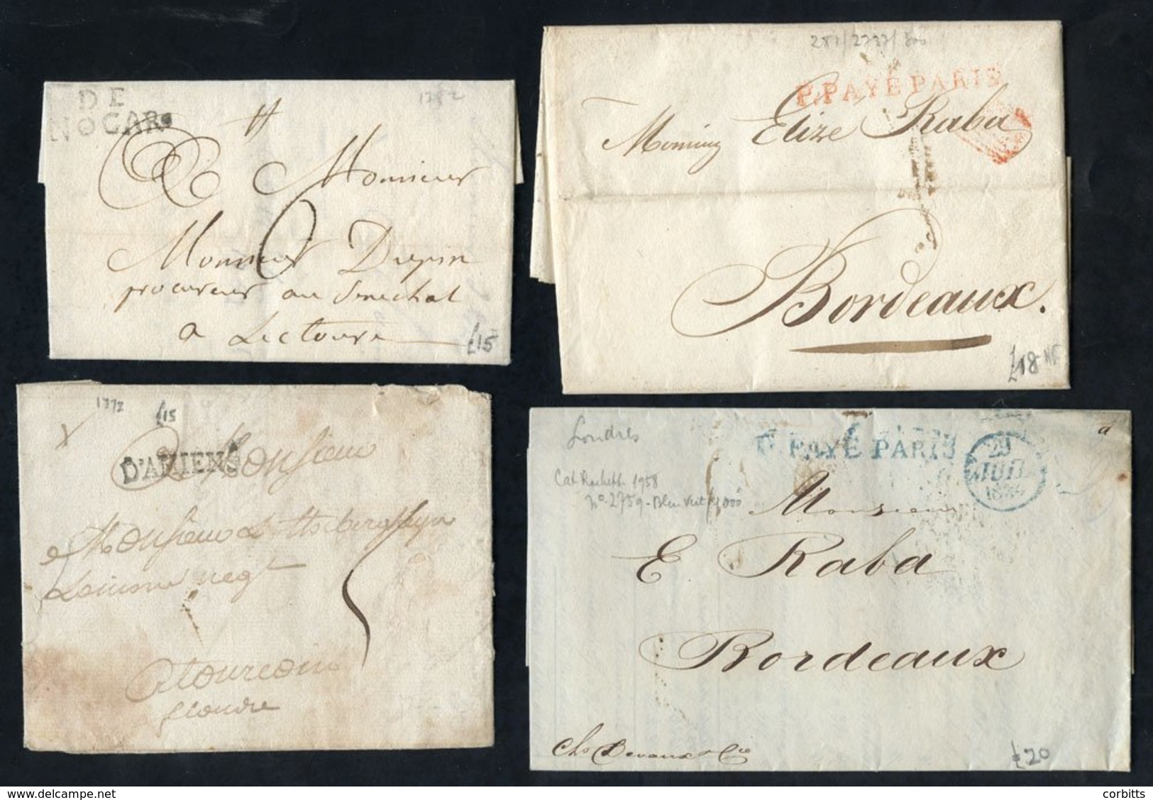 Pre-stamp Letters, Mainly Ancien Regime, With Various Straight-line Marks (8); Also C.1830-50 Stampless Mail With Good V - Otros & Sin Clasificación