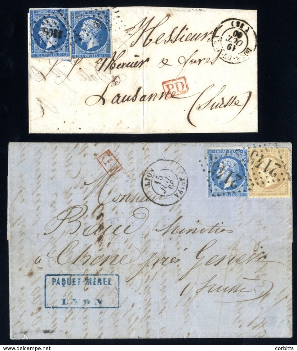 1860 Wrapper To Lausanne Franked Imperf 20c Napoleon (2), Cancelled '1109' Numeral Cancel Of Dole Du Jura. 1866 EL To Ch - Sonstige & Ohne Zuordnung