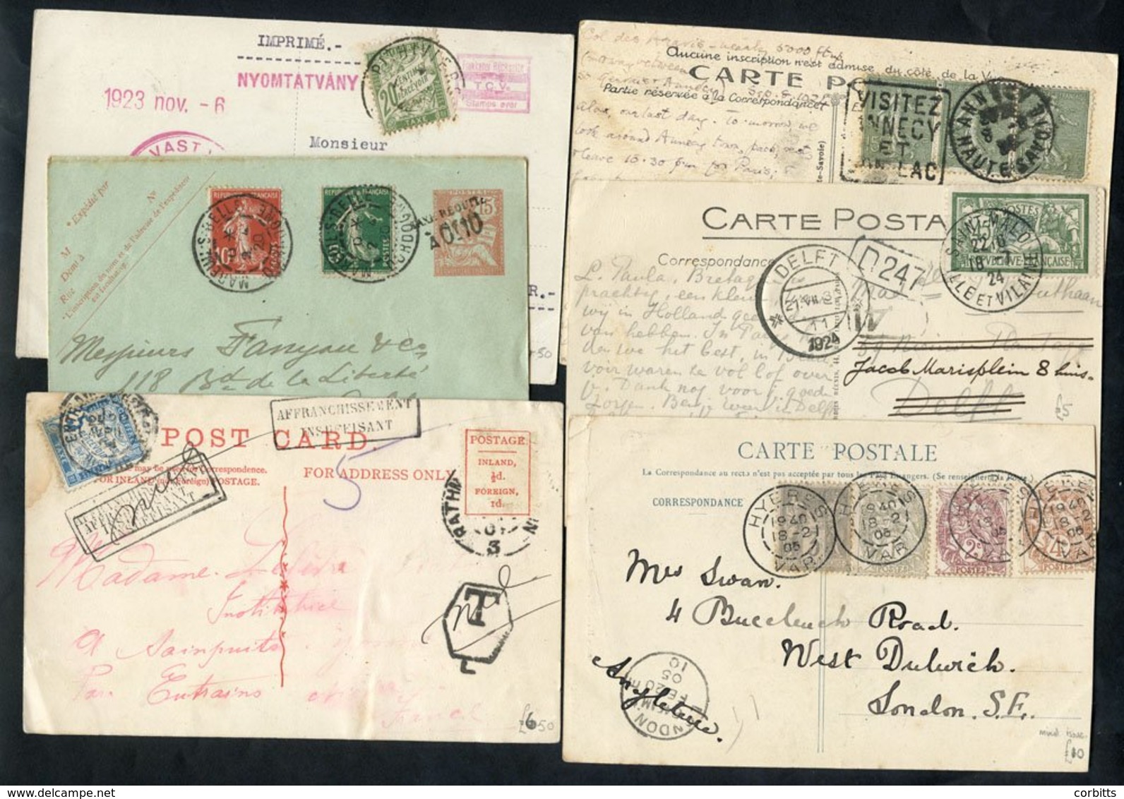 1900-30 PPC's To A Variety Of Destinations With Cancellation Interest Including Precancel, Dues, Railway, ‘BM’, Hexagons - Autres & Non Classés