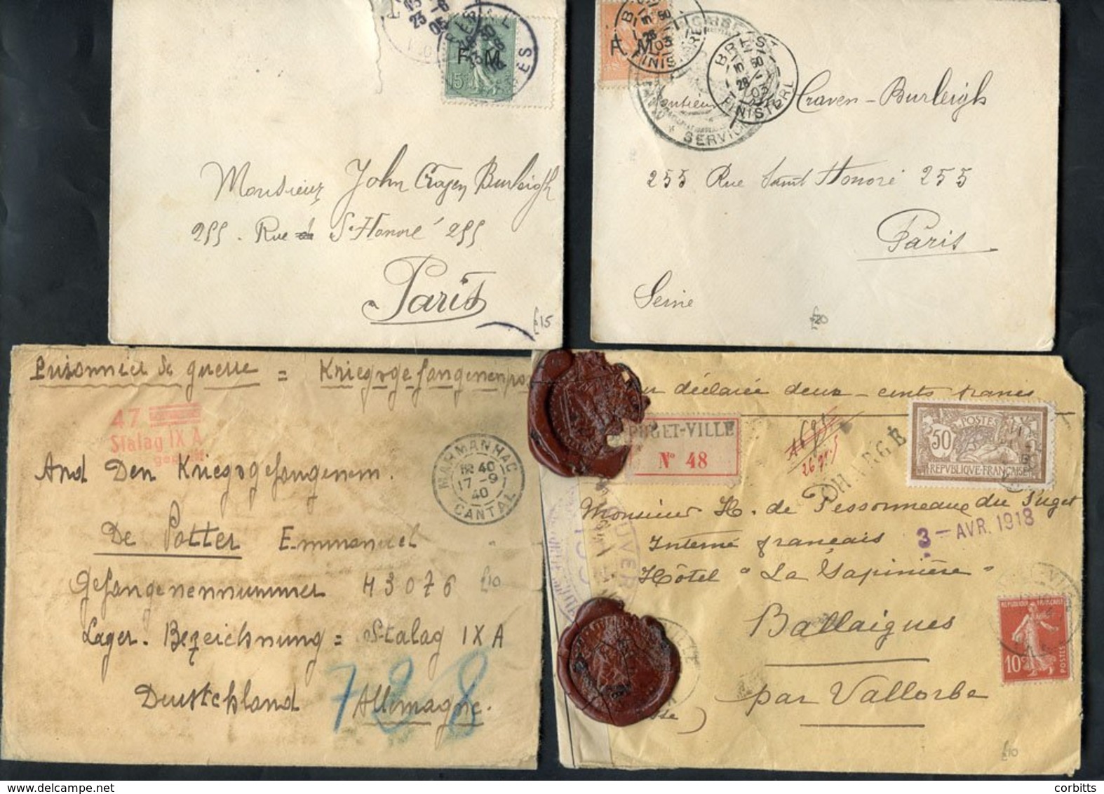 1901-58 Military Mail With Use Of Various ‘F.M.’ Stamps (11), POW Mail (5) Including Scarce Insured Cover To French Inte - Autres & Non Classés