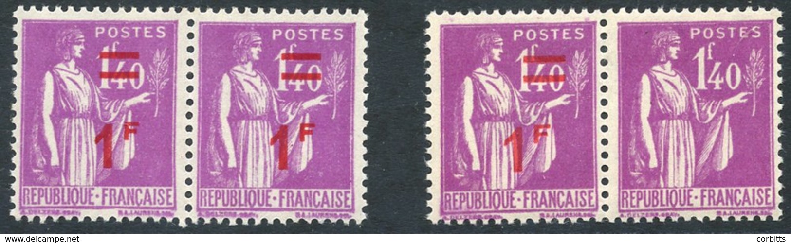 1941 1f On 1f.40 Horizontal Pair With Left Stamp Surcharge Omitted, A Normal Pair Accompanies. Maury 484f. (4) Cat. 2150 - Sonstige & Ohne Zuordnung