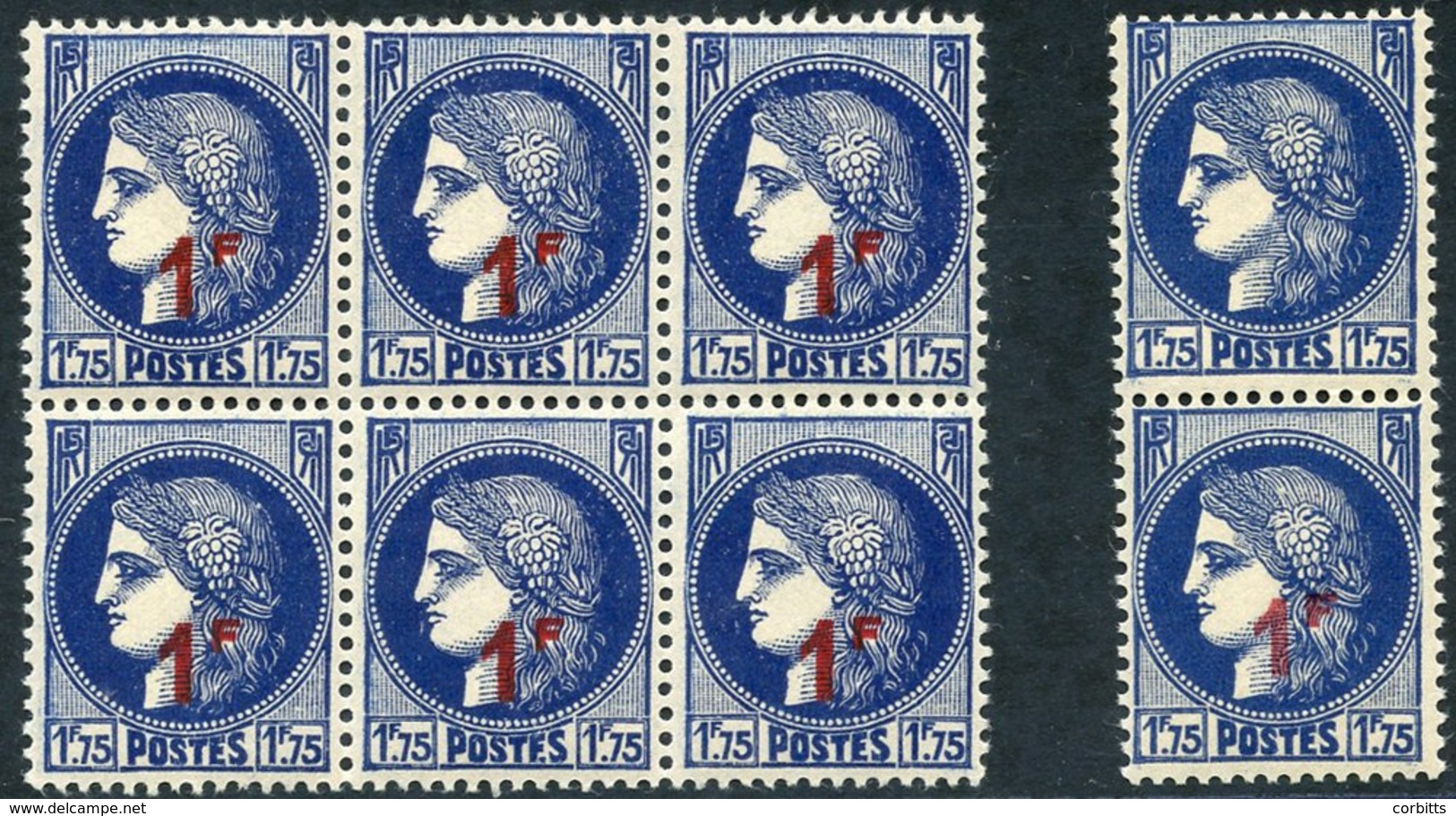 1941 1f On 1f.75 Vertical Pair, Top Stamp With Surcharge Omitted UM, A Normal Block Of Six Accompanies, Maury 486d. (8)  - Otros & Sin Clasificación