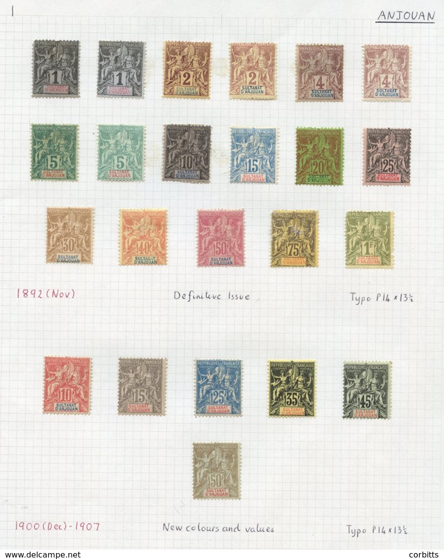 COMORO ISLANDS - ANJOUAN 1892-1912 M Collection On Leaves From 1892 Tablet Type Set Incl. Unused, 1900-07 Colours Change - Otros & Sin Clasificación