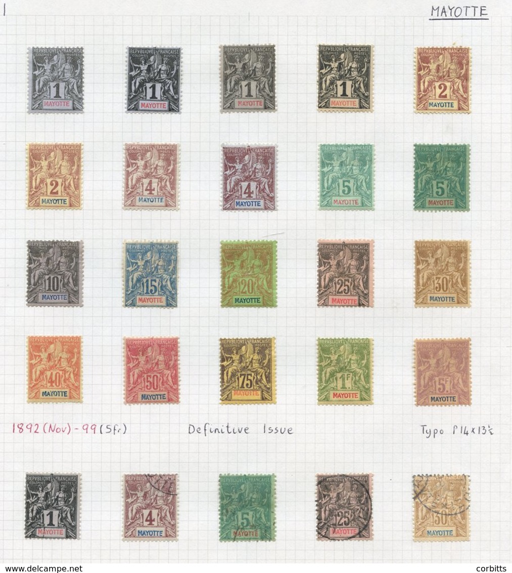 COMORO ISLANDS - MAYOTTE 1892-1912 Mainly M Collection On Leaves Of 48 Stamps & 7 Items Of Unused Stationery, From 1892  - Autres & Non Classés