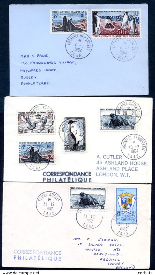 FRENCH SOUTHERN & ANTARCTIC TERRITORIES 1962-64 Covers (3) To The UK Ex Kerguelen, Crozet Or Terre Adelie With Good Fran - Sonstige & Ohne Zuordnung