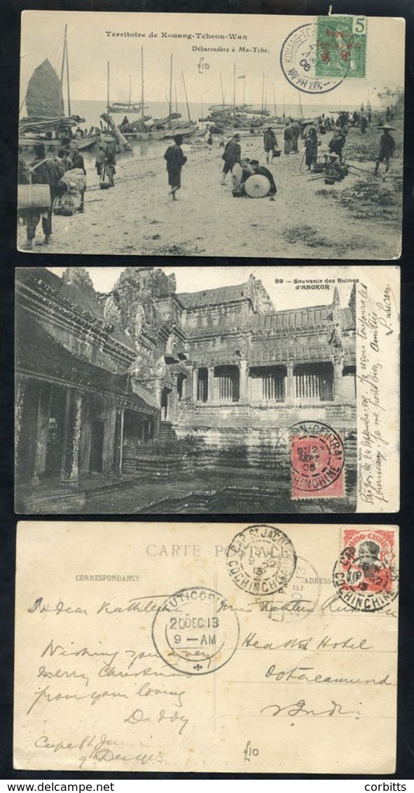 INDO-CHINA Pre-WWI Postcards (24) Used To Europe With Some Better Subjects And Cancellations Noted; Also Various Cards & - Autres & Non Classés