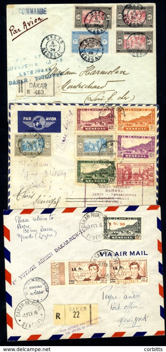 SENEGAL 1925-45 CGEA First Flight Covers (3) From 1925 June 6th Dakar - Toulouse With Cachet, 1937 Nov 15th DELPECH Flig - Otros & Sin Clasificación