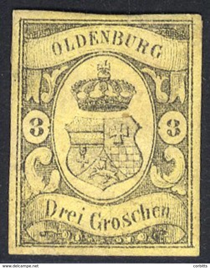 OLDENBURG 1859 3g Black/yellow, Unused With Very Good Margins, SG.16. Expertised On Reverse. (1) Cat. £1400 - Otros & Sin Clasificación