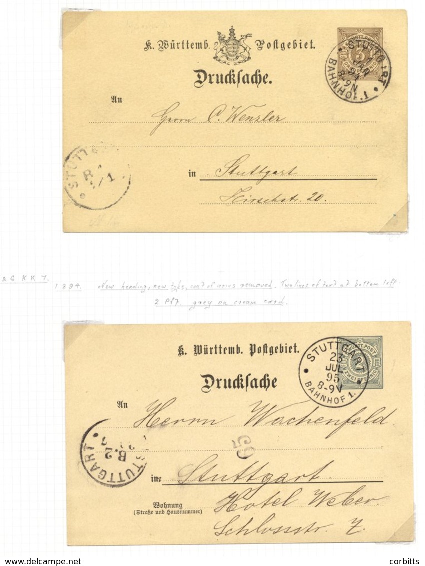 WURTTEMBERG 1872-1916 Postal Stationery Cards Collection Of U (26) & Unused (14), Also An 1865 3kr Envelope U In Pfalzgr - Other & Unclassified
