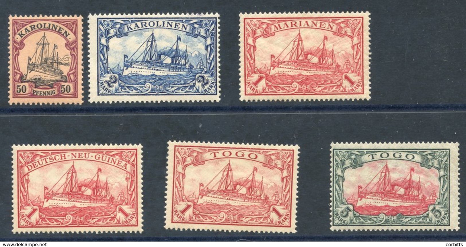 CAROLINE ISLANDS 1901 50pf & 2m, Mariana 1s 1901 1m , New Guinea 1901 1m, Togo 1900 1m & 5m All Fine M. Cat. £236. (6) - Other & Unclassified