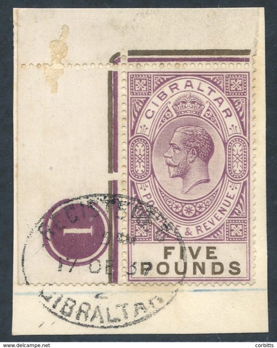 1925 MSCA £5 Violet & Black Upper Left Corner Marginal Pl. Number Example Tied To Piece By Oval Registered Datestamp For - Sonstige & Ohne Zuordnung