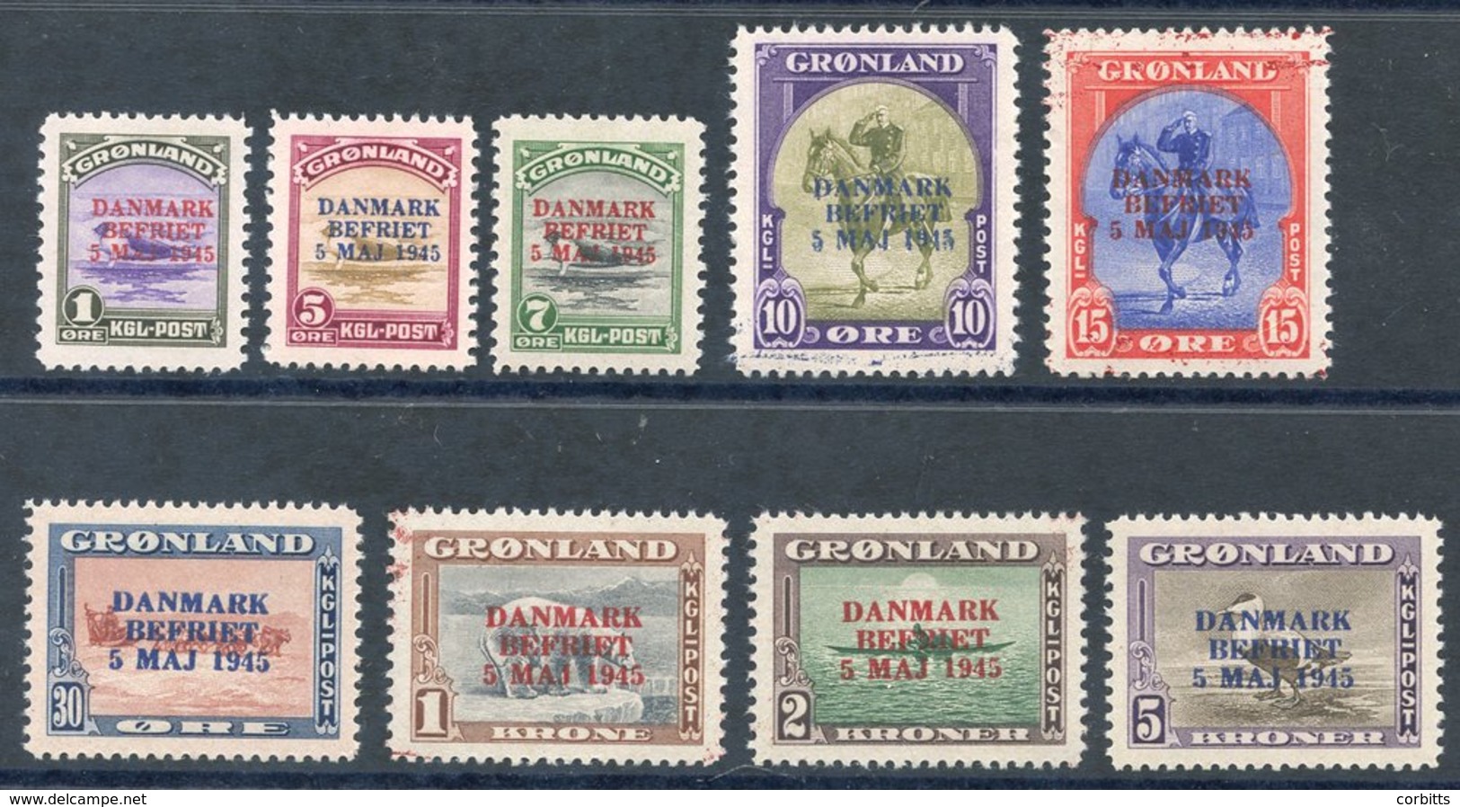 1945 Liberation Of Denmark Set UM, Each Bears Small Dealers Handstamp On Reverse In Corner. SG.17/25. Cat. £1200. (9) - Otros & Sin Clasificación