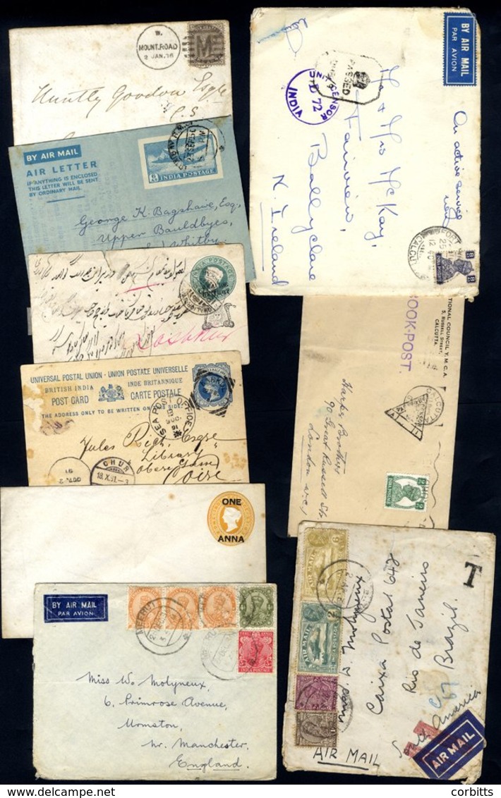 INDIA & STATES Accumulation Of 25 Covers (mixed Condition) And A Batch Of Jaipur State ½a Postal Cards (27) Used In The  - Other & Unclassified