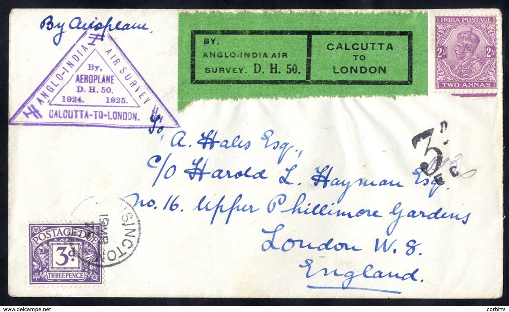 1925 March 12th Cover Carried By Sir Alan Cobham On The Return Of His Survey Flight To India, Leaving Calcutta On 12th M - Other & Unclassified