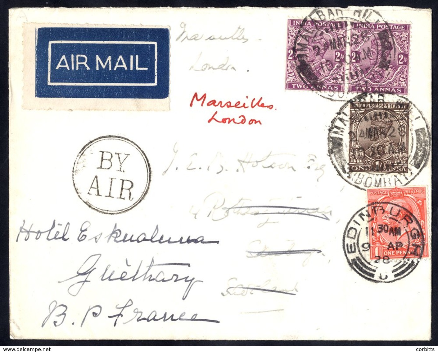 1928 March 24th Imperial Airways First Flight Basra - Cairo And Marseille - London Combined Cover Bombay - Edinburgh 24. - Otros & Sin Clasificación