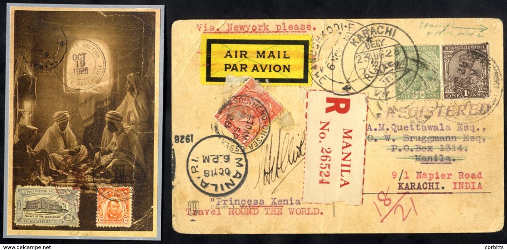 1928 Sept 2nd Barnard & Alliott Flight Karachi - Croydon In Princess Xenia, Backstamped 5.9.28, Very Rare Card Which Sub - Other & Unclassified