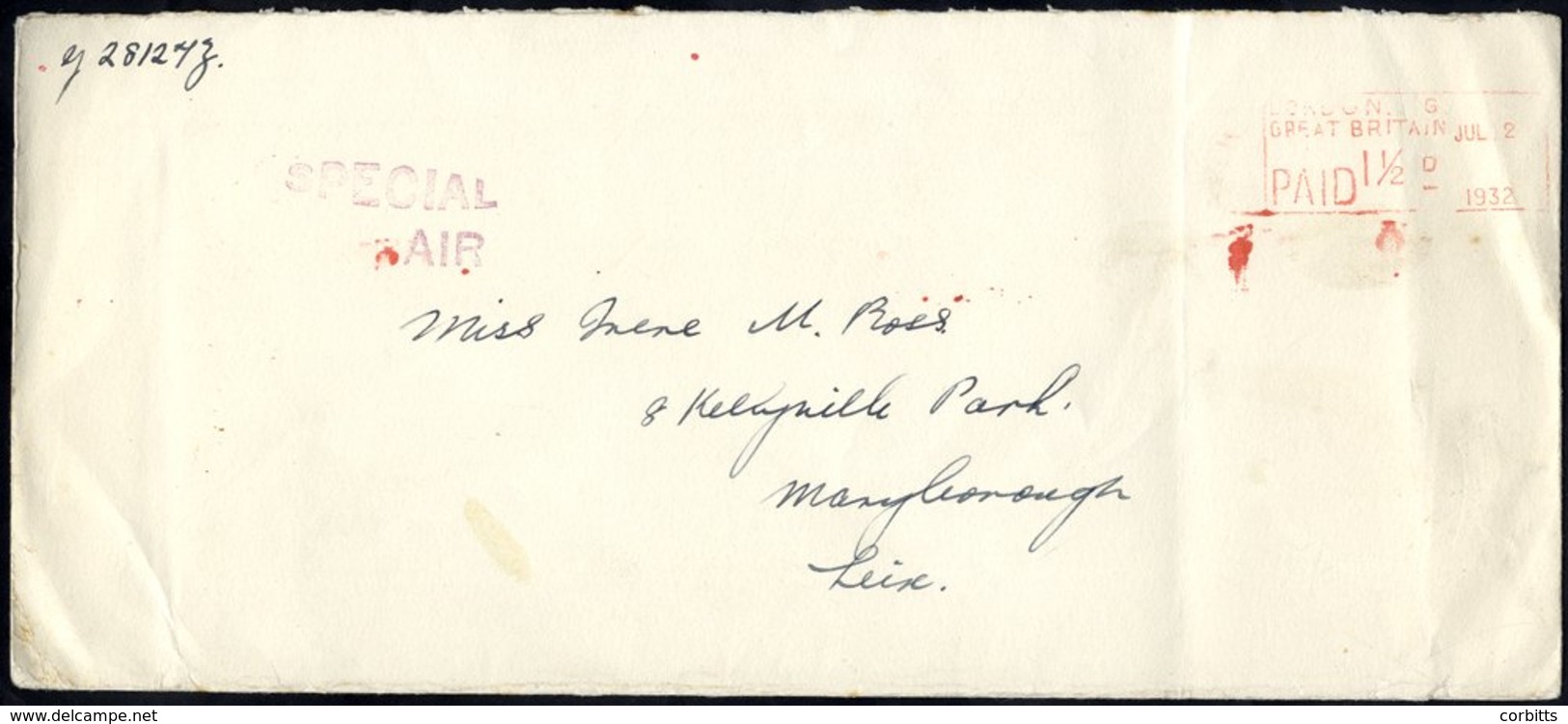 1932 July 2nd War Conversion Notice Bank Of Ireland Flight Cover Bearing SPECIAL/AIR Cachet, Sent London To Kellyville P - Other & Unclassified