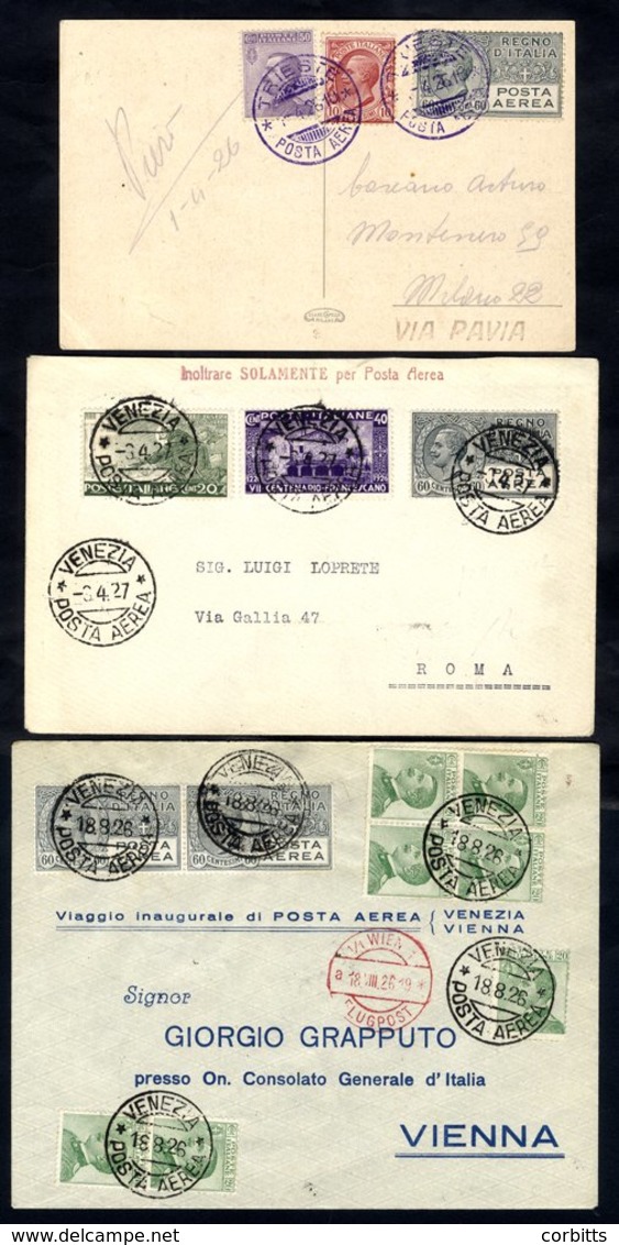 1926 Airmail Covers S.I.S.A First Flight PPC To Milan Stamped To Go 'via Paris' Franked 10c & 50c & Air 60c Tied By Viol - Other & Unclassified