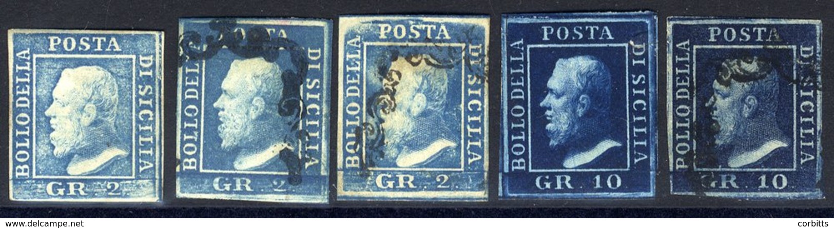 SICILY 1859 2gr Dull Blue With O.g Which Is Slightly Toned, 2gr Blue (two Used Singles), 10gr Indigo, Fresh Unused (slig - Autres & Non Classés