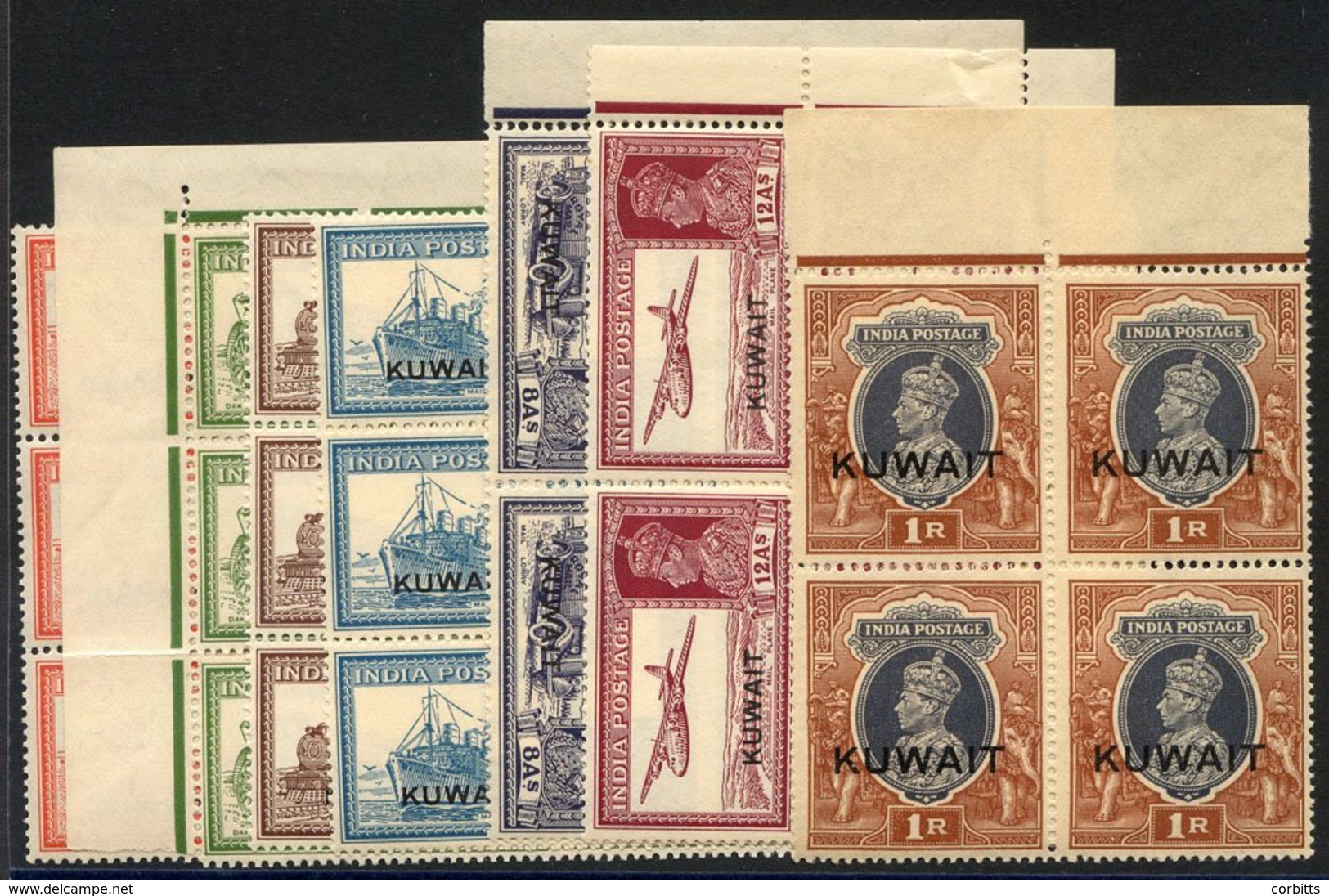 1939 Opts On Stamps Of India UM Blocks Of 4 Or 6 Comprising 2a (6), 3a (6), 4a (6), 6a (6), 8a (4), 12a (4), 1r (4) Incl - Otros & Sin Clasificación