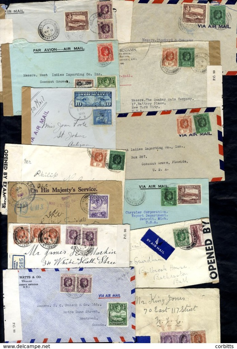 1940-43 WWII Censored Covers, All Bearing One Post Card Have Censor Tape, Three Have The Circular Antigua, Passed By Cen - Other & Unclassified