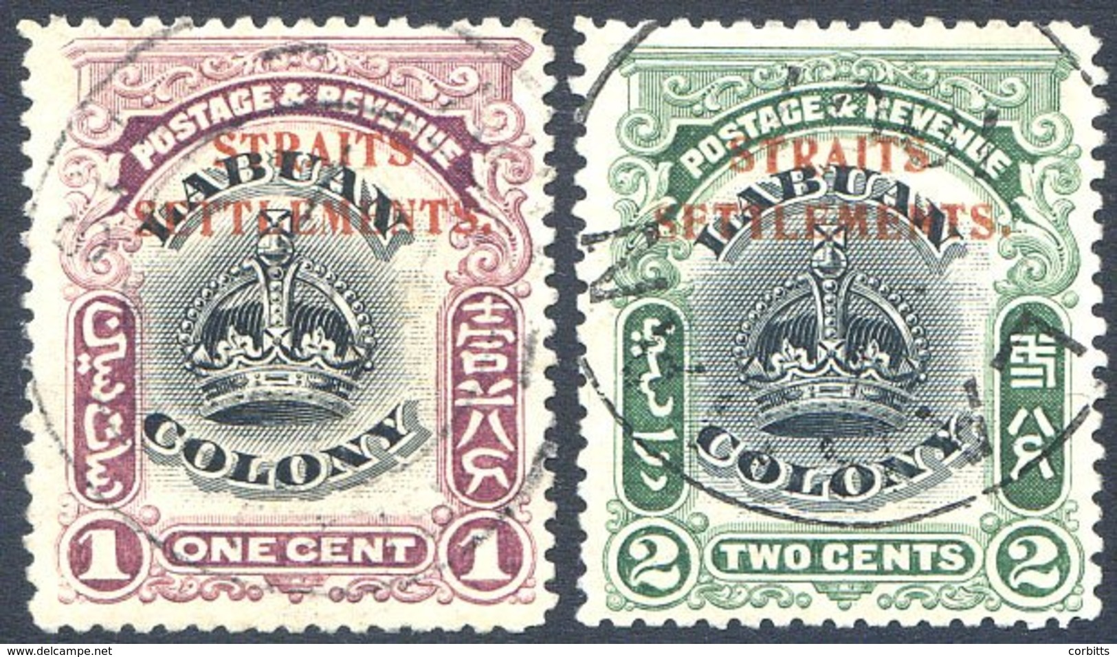 1906 Labuan Optd Pl.14 1c Black & Purple & 2c Black & Green, Both VFU, SG. 141 & 142. Cat. £680 (2) - Otros & Sin Clasificación
