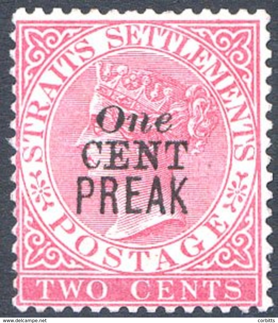 PERAK 1887-89 1c On 2c Bright Rose Surch Type 32 With Variety 'Preak For Perak', Unused Example With Horizontal Crease,  - Sonstige & Ohne Zuordnung