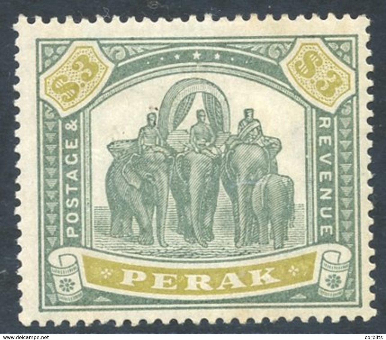 PERAK 1898 CCC $3 Green & Ochre M Example, Large Part O.g. SG.78. Cat. £650 - Other & Unclassified