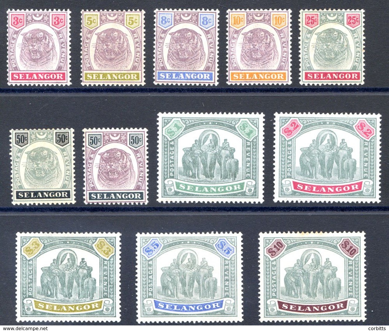 SELANGOR 1895-99 CCA 3c To $10 M, Slightly Toned $10 With Some Foxing. A Rarely Offered Set, SG.54/65. Cat. £2950 (12) - Otros & Sin Clasificación