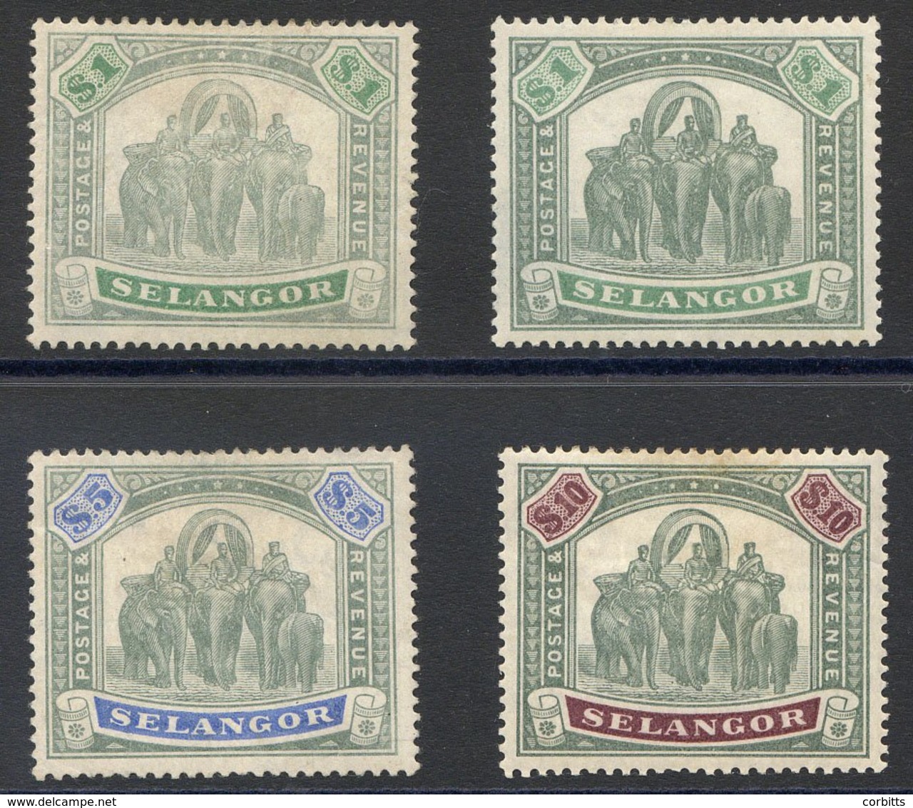 SELANGOR 1895-99 CCA $1 (two Different Shades), $5 & $10 M A Few Tone Spots & Gum Crease On Single $1 Value, Otherwise F - Other & Unclassified