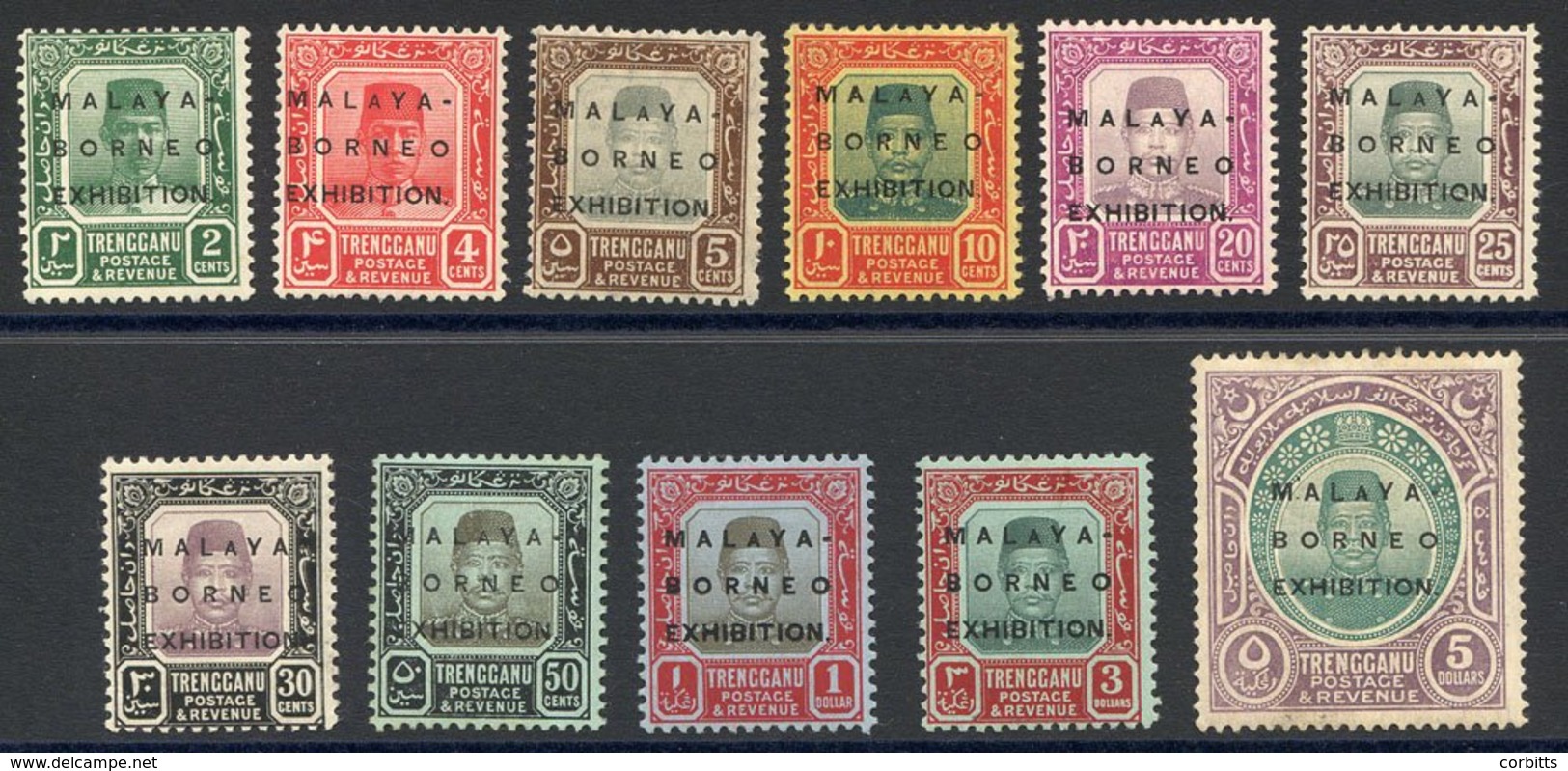 TRENGGANU 1922 Malaya - Borneo Exhibition Set All With Variety 'small Second 'a' In Malaya' M. Seldom Offered As A Set.  - Other & Unclassified