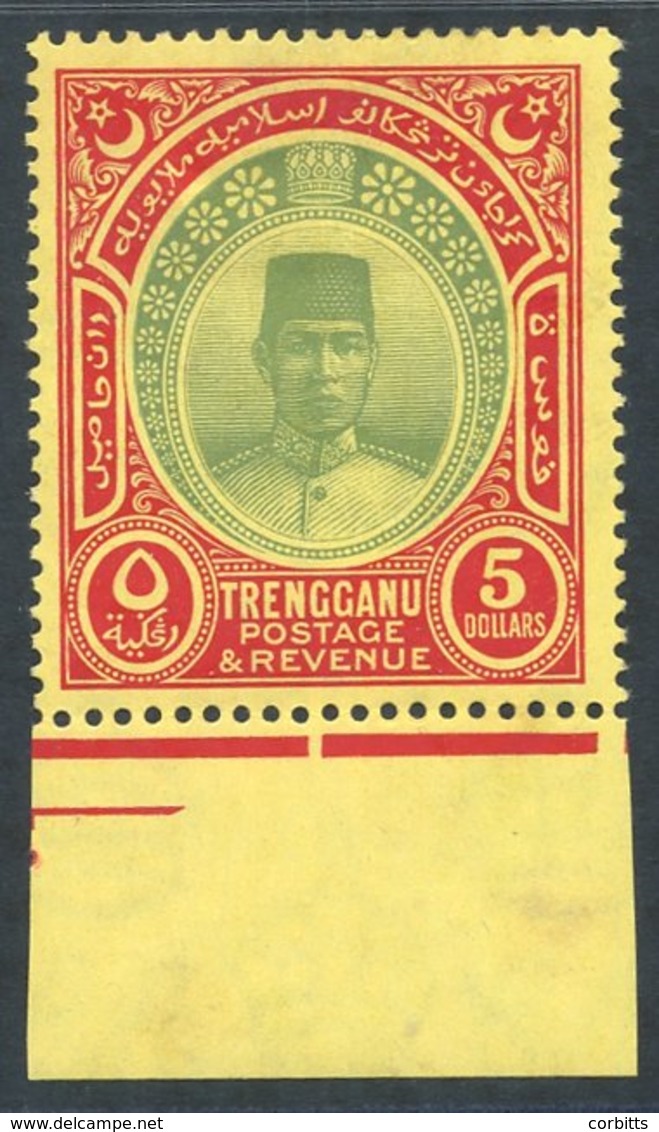 TRENGGANU 1938 MSCA $5 Green & Red/yellow Fine Marginal M Example, SG. 44. Cat. £500 (1) - Other & Unclassified