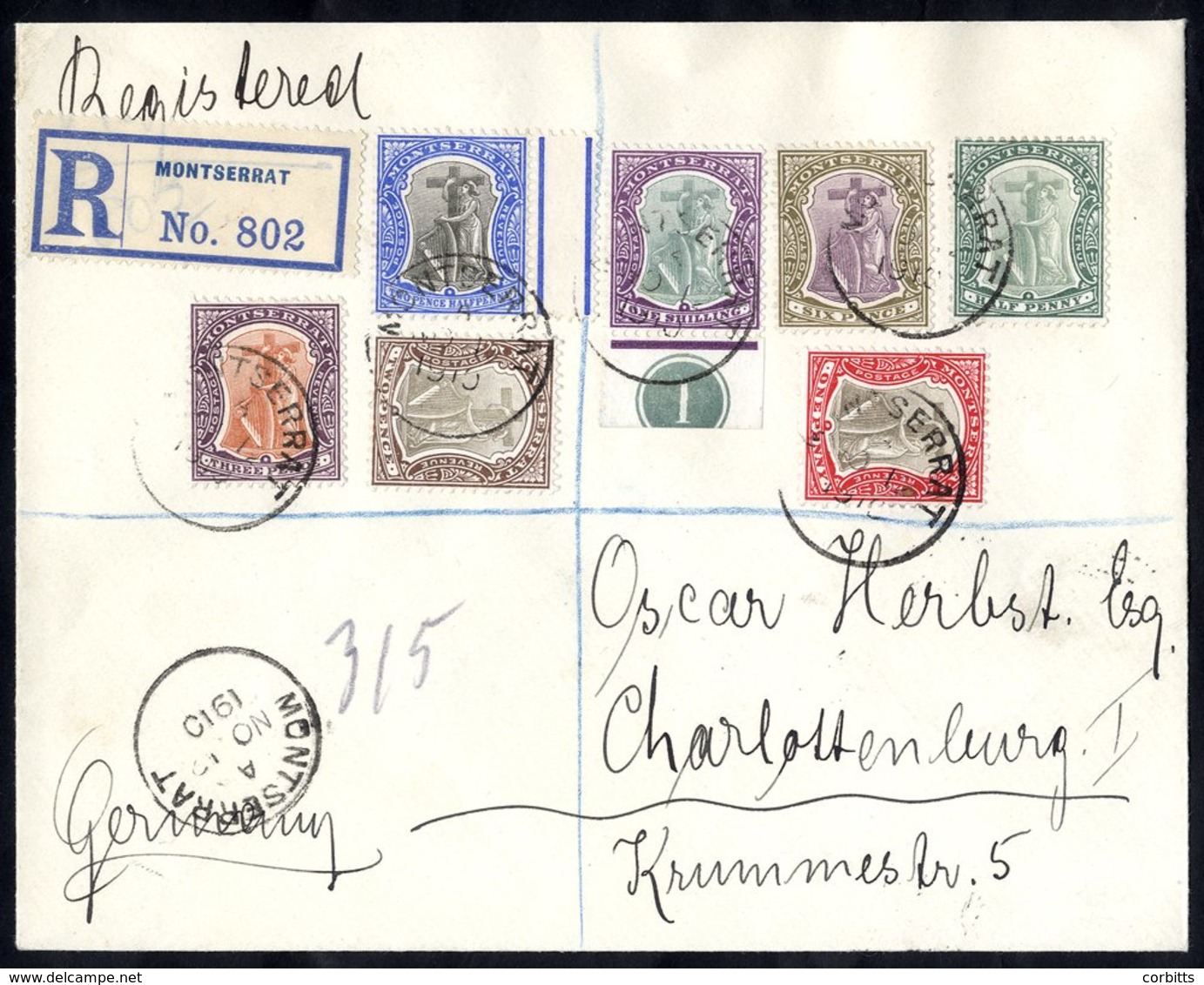 1910 Reg Cover To Charlottenburg, Germany, Franked ½d, 1d, 2d, 2½d, 3d, 6d & 1s (marginal With Plate Number) All Tied By - Autres & Non Classés