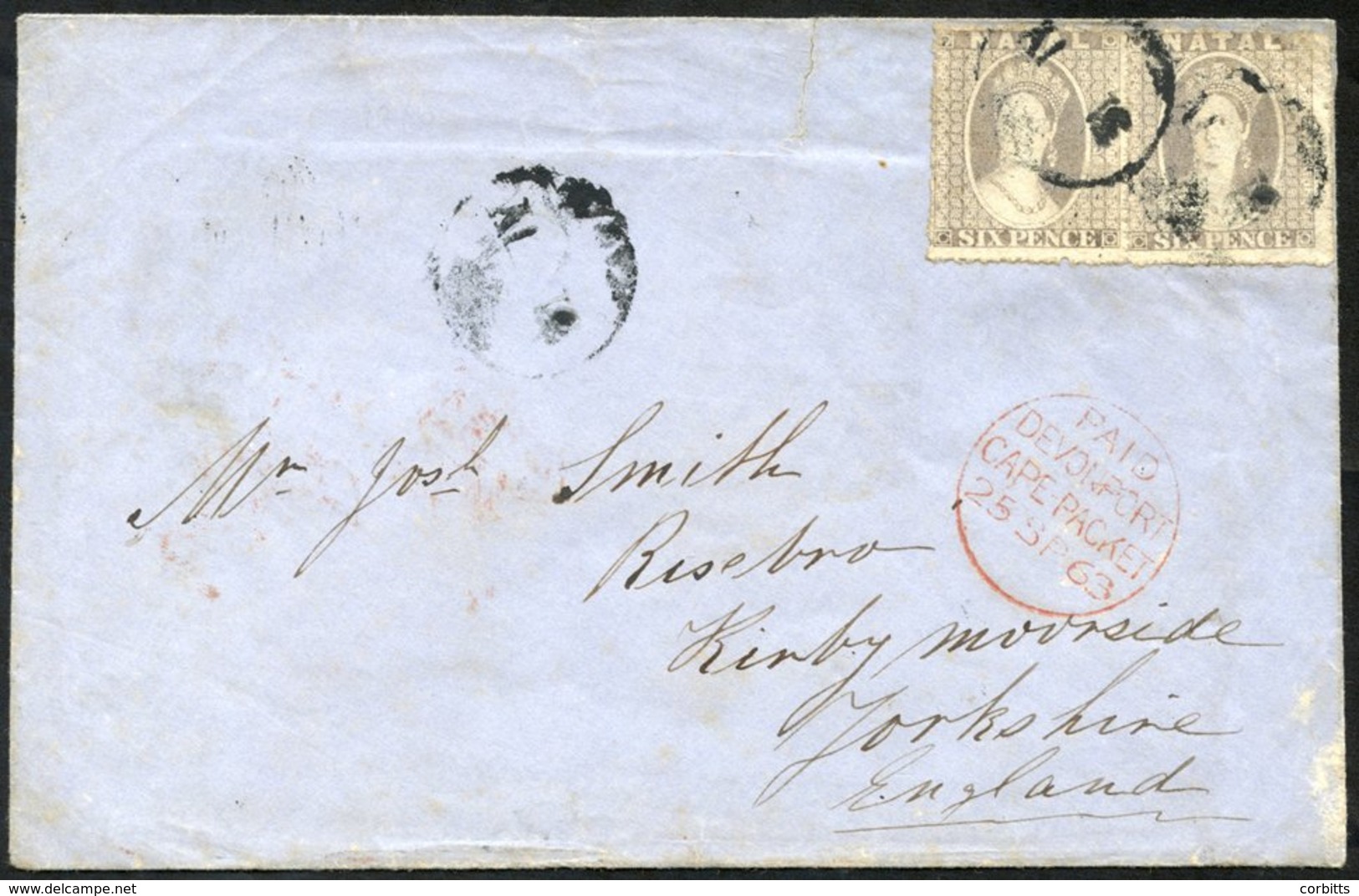 1863 Cover To Kirby Moorside, Yorkshire, With A Pair Of 6d Grey, Rough Perf, Cancelled Circular 31 IV. A 'Paid/Devonport - Otros & Sin Clasificación