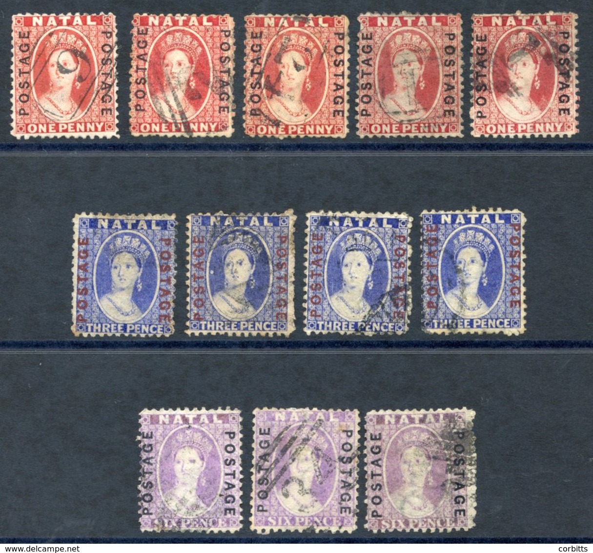 1873 1d Bright Red (4), 3d Bright Blue (4) & 6d Mauve (3), Mainly FU, SG.60/62. - Sonstige & Ohne Zuordnung